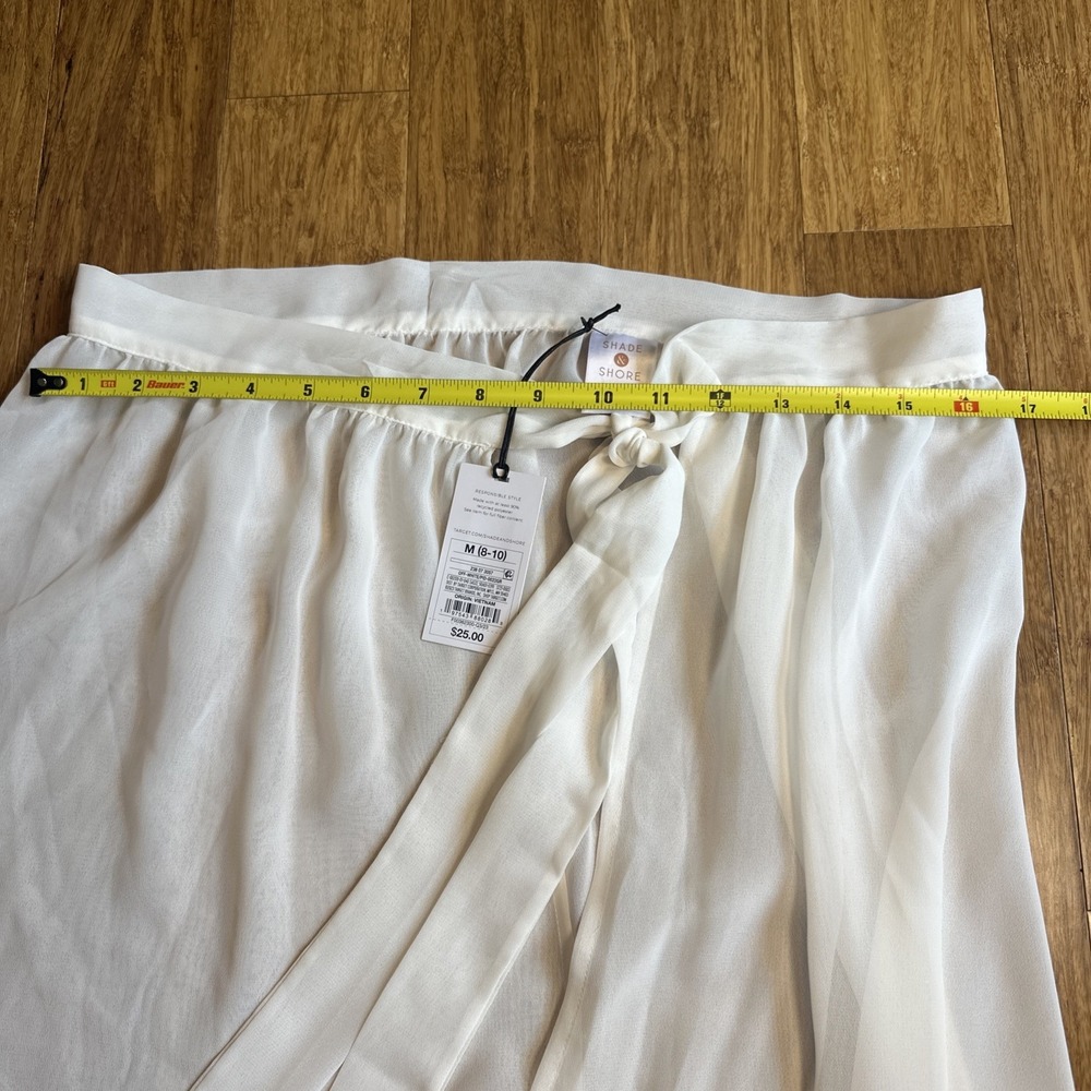 NWT Shade And Shore Off White Beach Cover Up Sarong Maxi Tie Sheer Medium Skirt - Picture 5 of 5